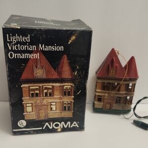 Lighted Victorian Mansion Ornament - Red and Brown